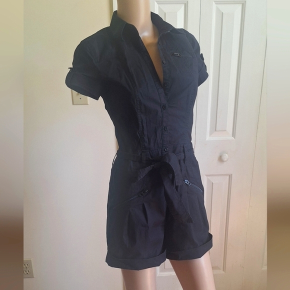 Armani Exchange Black Belted Button Down Cotton Romper Size 2 - Picture 1 of 11